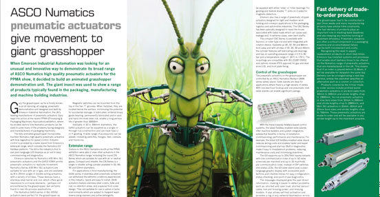 Animatronic Grasshopper On Front Of Industrial Technology Magazine